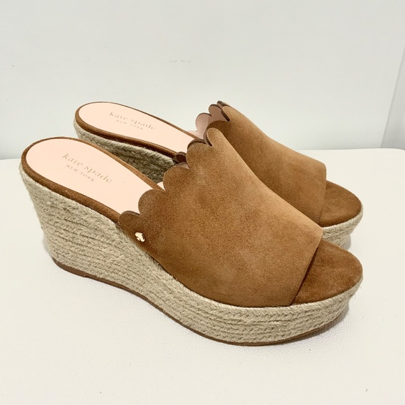 KATE SPADE Tabby Espadrille Sandals Brown Tan Suede Wedge Plaform Mules 9.5 - Picture 3 of 9
